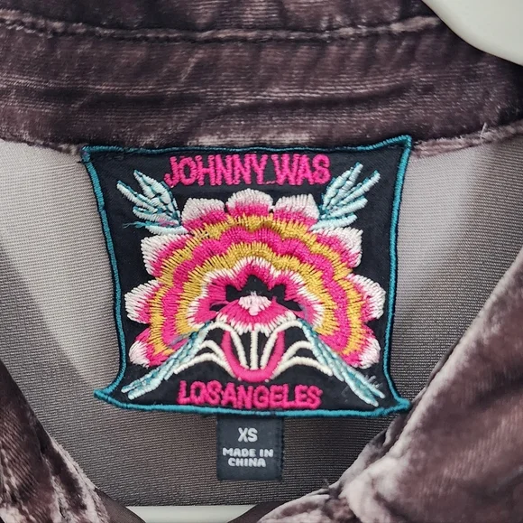 Johnny Was Velvet Kimono Sleeve Brown Luciana Butterfly Shirt Women's Size XS - Picture 9 of 12